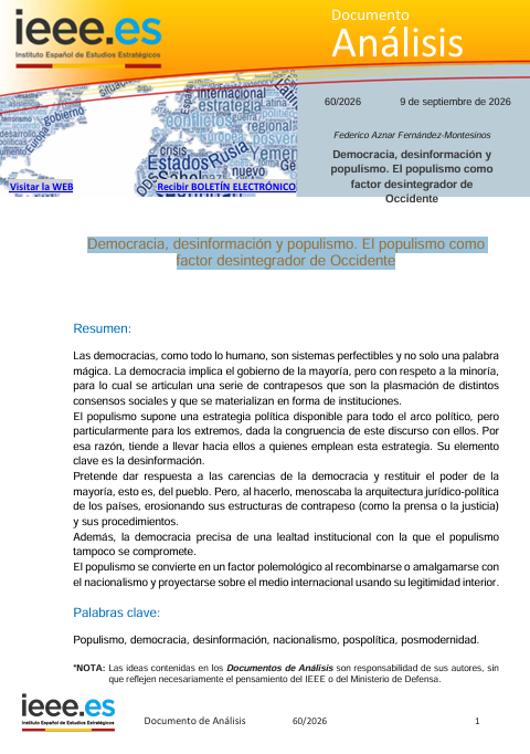 CESEDEN - IEEE - Democracia, desinformación y populismo. El populismo como  factor desintegrador de Occidente